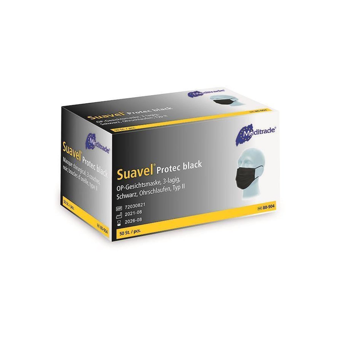 100 Suavel Protec Black - latexfrei - unsteril - Typ II - 3-lagig - Mundschutz