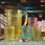 thumbnail of Krug Vintage Boho Blumenmuster Karaffe Tee Saft Kanne Glas 1,4l gelb