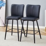 thumbnail of Barhocker 2er-Set aus Metall und PU-Leder in Schwarz, mit Rückenlehne, Fußstütze und verstellbaren Füßen