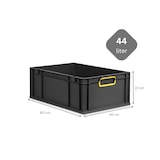 thumbnail of PROREGAL SuperSparSet 10x Eurobox NextGen Color mit Scharnierdeckel & Verschlüssen, HxBxT 22x40x60cm, 44L, Schwarz, Griffe gelb zu, Eurobehälter