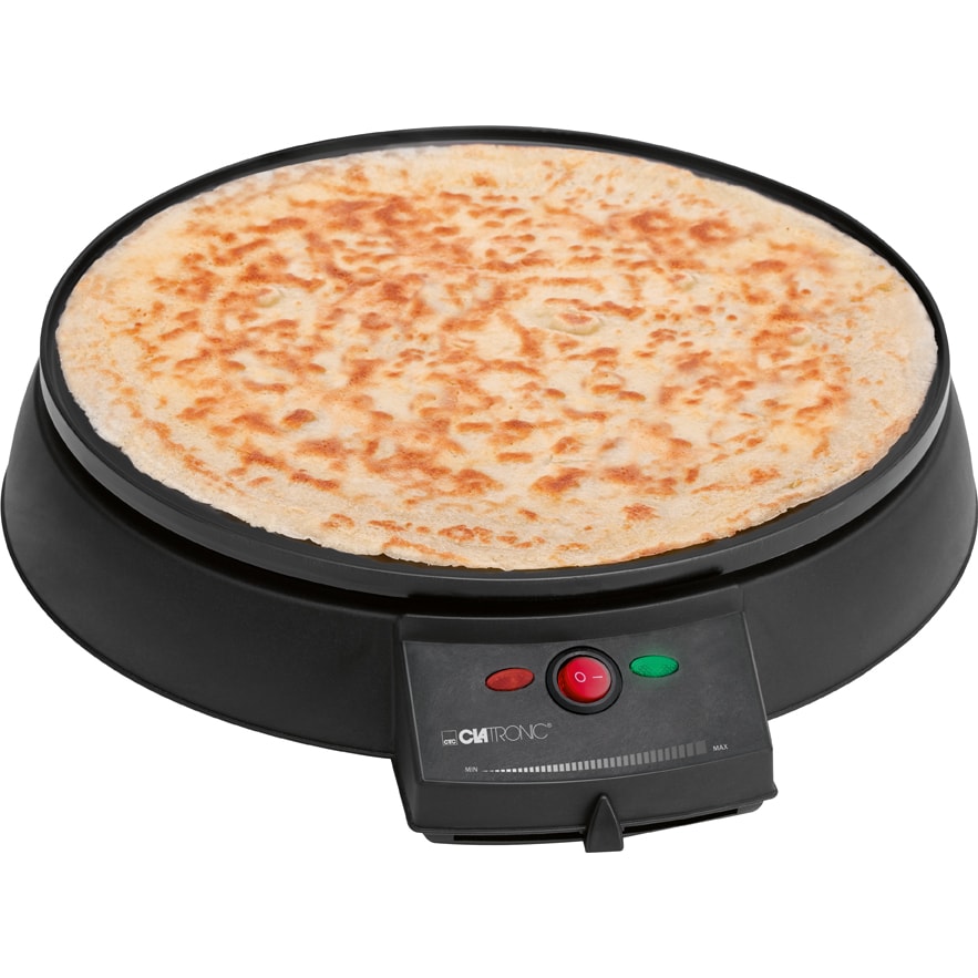 Clatronic CM 3372 Crepera, Máquina de Hacer Crepes, Tortitas, Antiadherente, Regulador Temperatura, Plato 29 cm, 900W, Nero