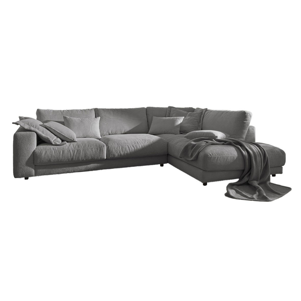 KAWOLA Sofa MADELINE Ecksofa Cord grau Recamiere rechts