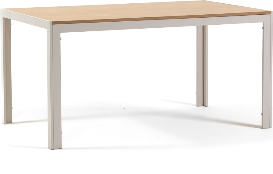 Rechteckiger Innentisch 150x90 cm mit Aluminiumgestell und Tischplatte in Holzoptik, ideal für Küche und Esszimmer–NOAH-Weiß/Holz