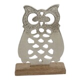 thumbnail of Deko Eule aus Aluminium mit Holzsockel H 25 cm