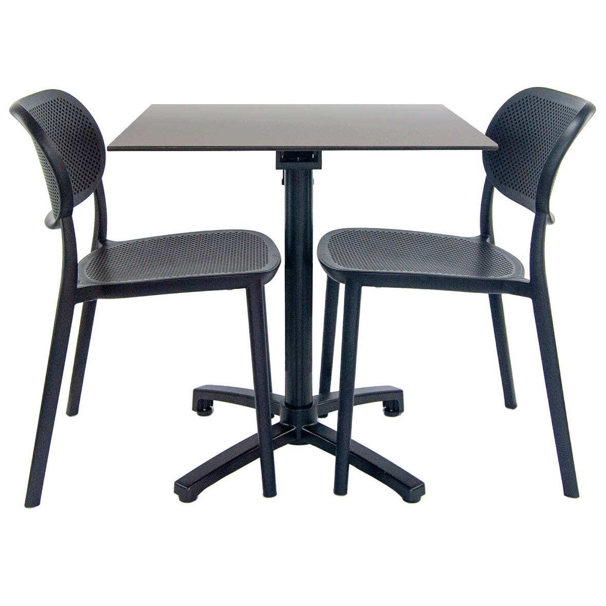 Restootab - set tavolo pieghevole da esterno 70x70cm con 2 sedie, piano laminato HPL grigio metal