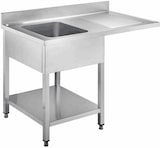 thumbnail of Lavello inox 1 vasca con 1 gocciolatoio a destra a sbalzo per inserimento lavastoviglie, su gambe con ripiano, dim.mm 1200x700x950h - mod.GDS127L1DW