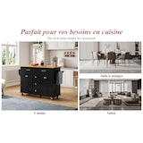 thumbnail of Küchenwagen 140x65x89 cm mit klappbarer Arbeitsplatte, 5 Schubladen, Schränken, Gewürz- und Handtuchhalter, mobil auf Rollen, Black Natural