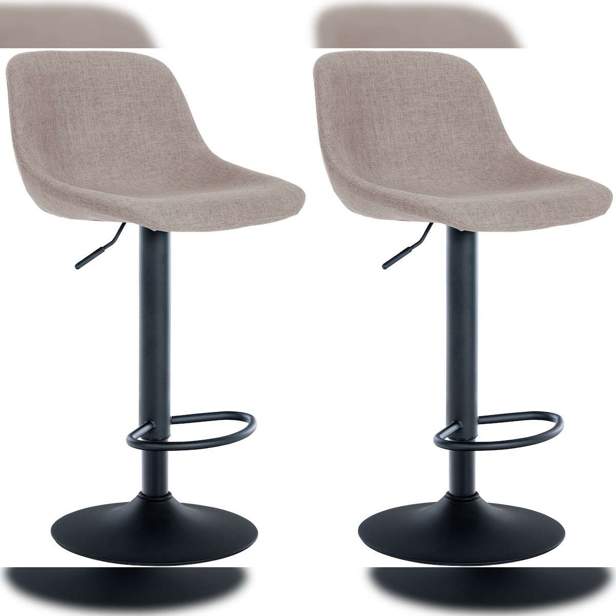 Décoshop26 - Set aus 2 um 360° drehbaren Barhockern in taupefarbenem Stoff mit schwarzen Metall-Trompetenbeinen 10_0006449