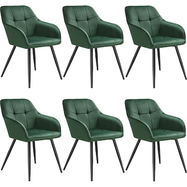 tectake Lot 6 chaises rembourrées en velours matelassé et dossier vert foncé - 405774