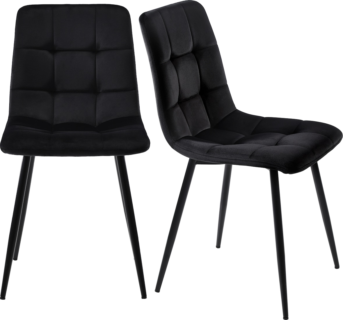 Esszimmerstuhl 4er Set Samt Schwarz 86x46x44 cm mit Rückenlehne Ziersteppung Metallgestell ergonomisch gepolstert