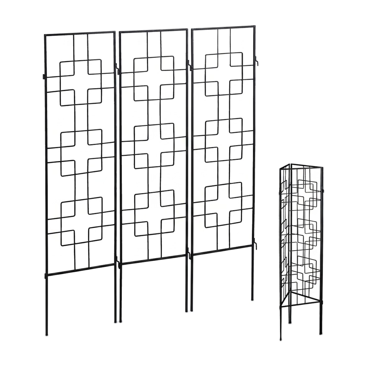 Relaxdays Rankgitter Metall, 3er Set, zum Stecken, Rankhilfe für Kletterpflanzen, 122 x 30,5 cm, Spalier Garten, schwarz