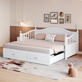 thumbnail of Ausziehbares Schlafsofa 90/180x190 cm aus Massivholz mit geschwungener Rückenlehne und Ablageschubladen in Weiß