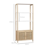 thumbnail of HOMCOM estantería de baño de bambú con 3 estantes abiertos estantería de almacenaje con puertas de lamas 63x30x138 cm natural y blanco