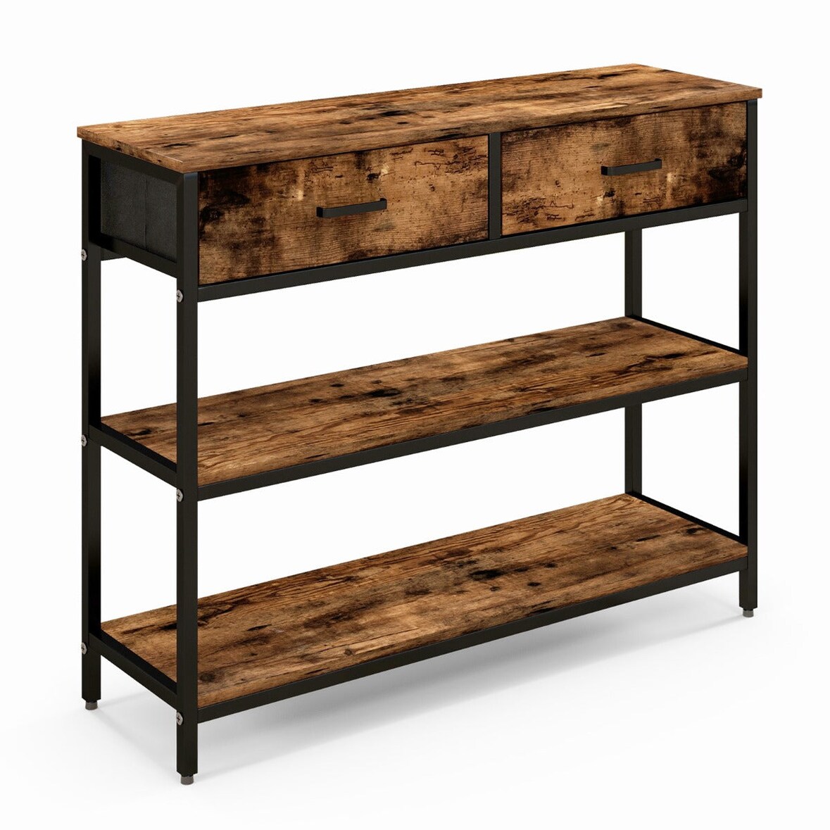 Helloshop26 - Table de console industrielle 100 x 30 x 80 cm 2 tiroirs pliants design élégante en métal marron rustique 20_0020656