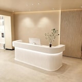 thumbnail of Empfangstheke & Bartheke mit Rundung, Vertikalstreifen-Design, für Salon, Hotel & Laden, Weiß 160×60×100cm【Baise160】