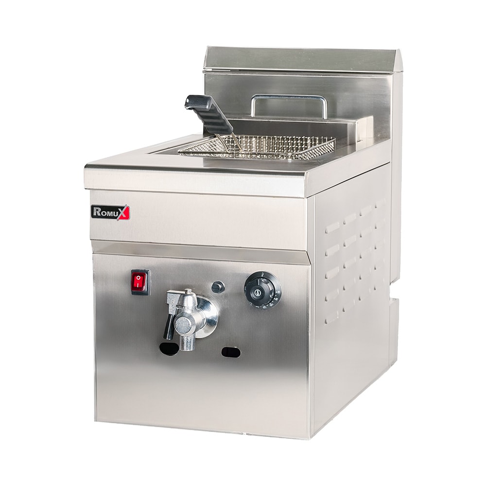 Romux® Friteuse À Gaz Butane Professionnelle 18 Litres Simple de Table | Friteuse en Acier Inoxydable avec Robinet de Vidange 3000 W