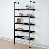 thumbnail of Standregal HWC-C45, Wohnregal Bücherregal Ablageregal, Industriedesign Holz Metall, 165x80x28cm ~ dunkelgrau