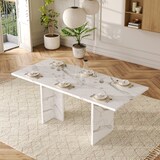 thumbnail of Ausziehbarer Esstisch MDF Weißer Marmor 140-180x80 cm, rechteckig, 30 mm Tischplatte, T-förmige Beine, für 6-8 Personen