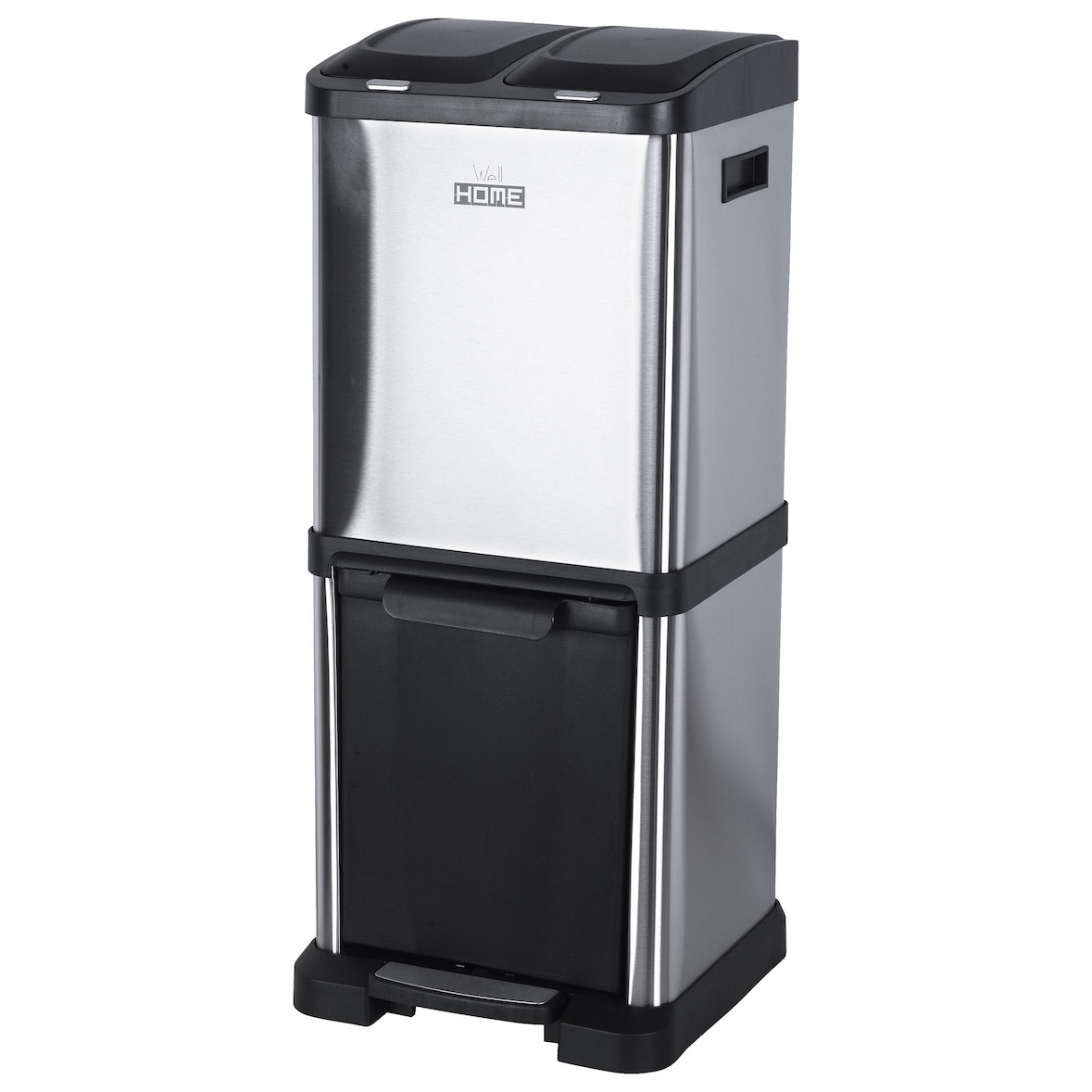 WellHome - Eco-afvalbak 32 liter met 3 compartimenten (2x8L en 1x16L), kleur Zilver - 32,4x21,2x77,4cm