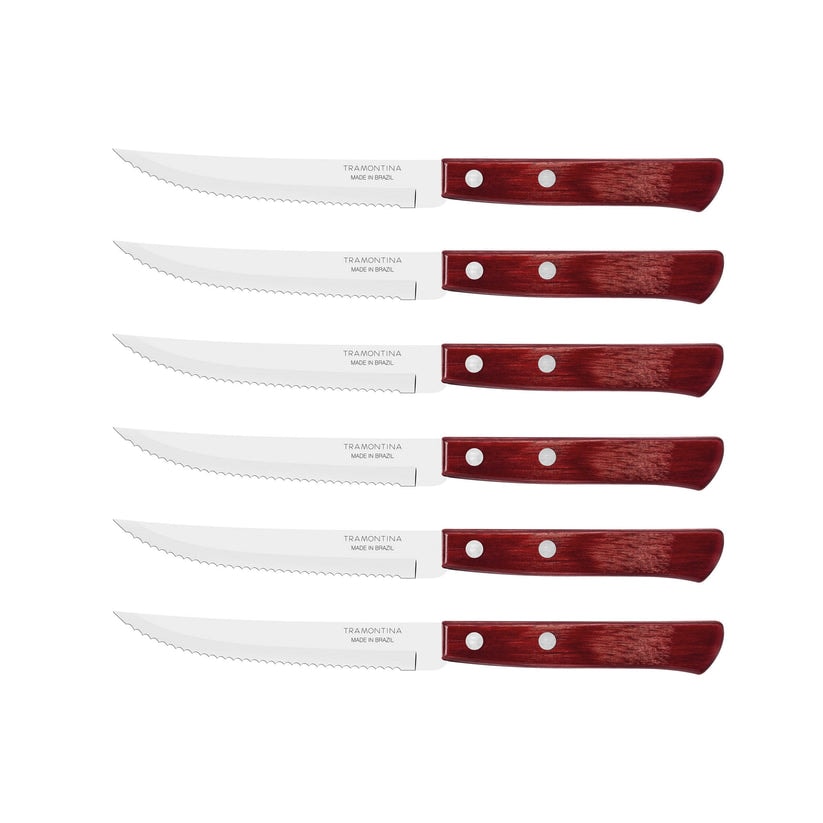 Tramontina STEAK-/PIZZA Messer, 6 Stück, Edelstahl, Holzgriff FSC, spülmaschinenfest
