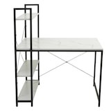 thumbnail of Schreibtisch mit Regal HWC-K81, Laptoptisch Bürotisch Arbeitstisch, 100x60cm Metall MDF ~ Marmor-Optik weiß