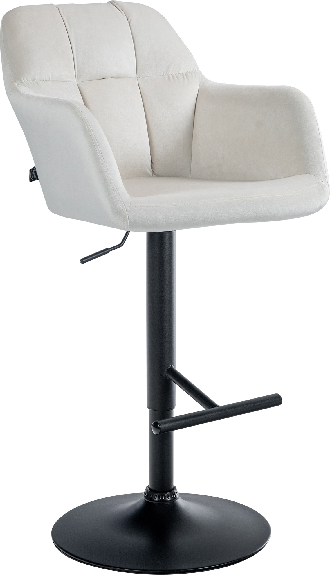Barhocker TUBEL - Samt Creme 57x59x97 cm Schwarz | Barstuhl Höhenverstellbar Mit Lehne Drehbar Tresenhocker Tresenstuhl Kneipenhocker Kneipenstuhl