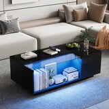 thumbnail of Couchtisch 100x50x35 cm Hochglanz Glasplatte LED-Schubladen Stauraum Ablage Wohnzimmer Tisch modern Design schwarz