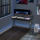 thumbnail of Mesa Gaming 140x60 cm Escritorio para Computadora PC con Estante Elevado para Monitor Gancho para Auriculares Marco de Metal para Oficina Estudio