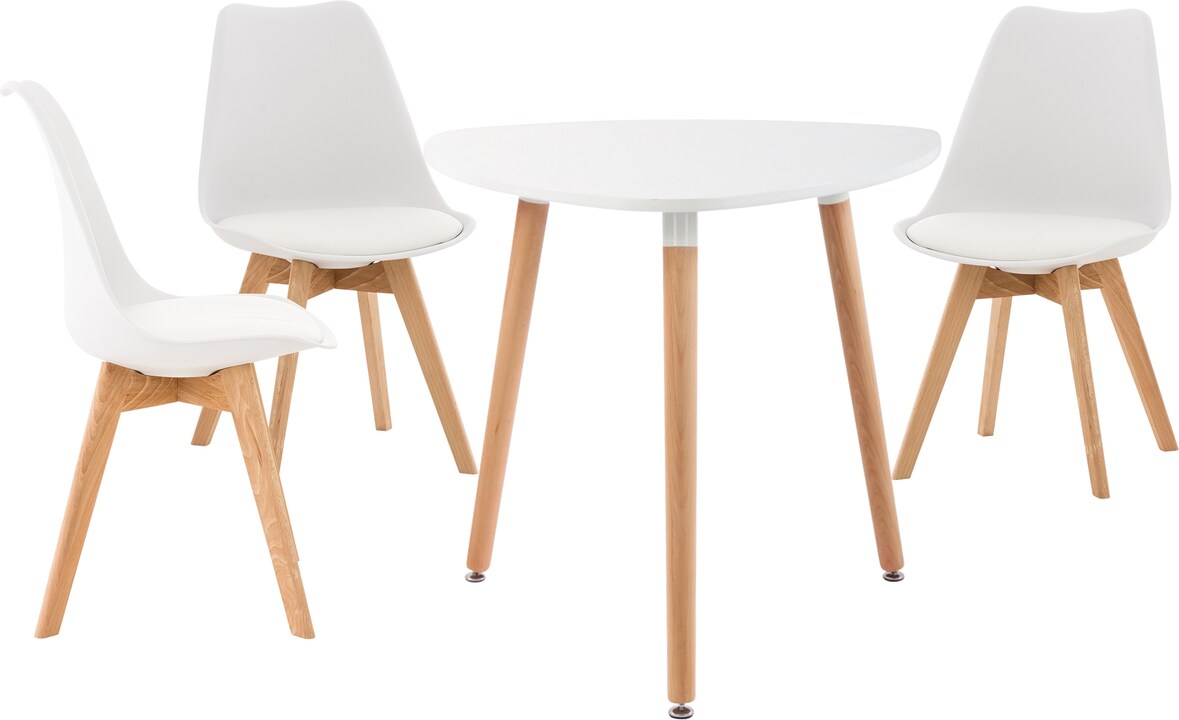 Essgruppe AALEN mit 3 Stühlen 150x150x83cm, Holz, Weiß Esszimmertisch mit Esszimmerstühlen für Esszimmer Küche Wohnzimmer