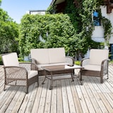 thumbnail of Outsunny Conjunto de 4 Muebles de Jardín de Ratán PE Sillón Sofá Doble y Mesa de Café con Cojines Lavable para Exterior Terraza Patio Marrón y Caqui