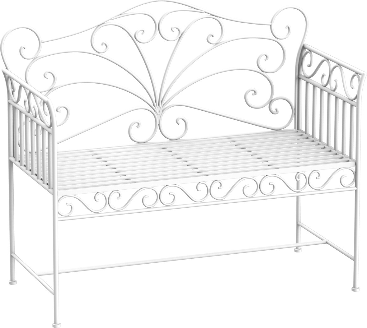 Banco de Jardín de 2 Plazas 113,5x50x96 cm Banco de Terraza de Metal con Respaldo Decorativo y Reposabrazos Vintage para Exterior Carga 200 kg