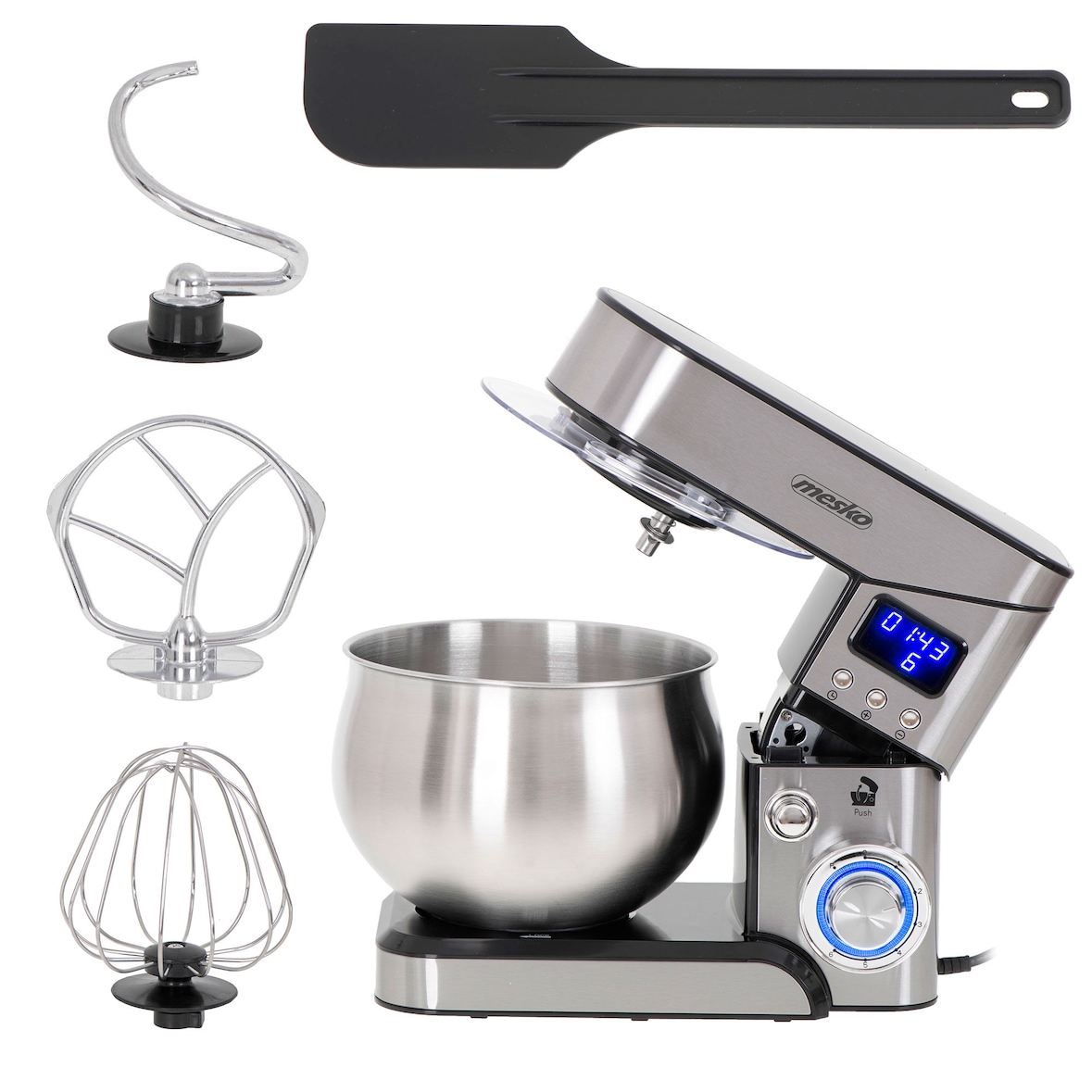 Mesko MS4228  Batedeira Planetaria Profissional, Robô de Cozinha, 5L, 6 Velocidades, Acessórios, Inox 2000W, Prata