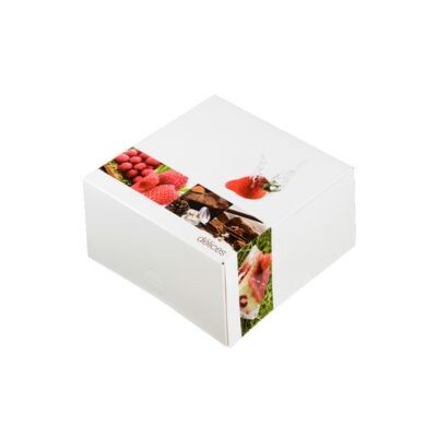 Boîte pâtissière décor Délices 160x160x80mm par 275 pièces JORIDEAL