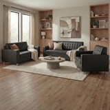 thumbnail of 3-2-1 Sofagarnitur Kunda, Couch Loungesofa Kunstleder, Metall-Füße ~ schwarz