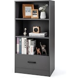 thumbnail of COSTWAY 120 cm estante com gavetas e compartimentos abertos, prateleira de armazenamento de madeira de 4 níveis, prateleira de pé (cinza)