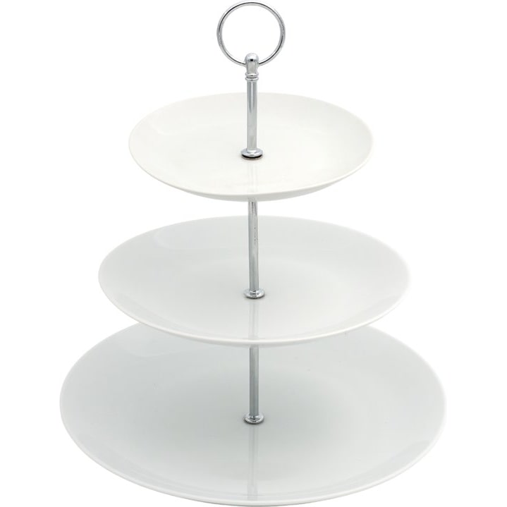 Etagere - Wit - Keramiek - 16x21x26cm - Drie Laags Rond
