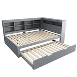 thumbnail of Schlafsofa 140x200 cm aus Massivholz mit USB-Steckdose und Stauraum – Multifunktionales Design in Grau für zimmer
