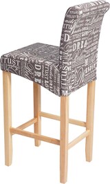 thumbnail of 2er-Set Barhocker gepolstert mit Lehne | Sitzhöhe 75cm | Holz | Schriftzug | Grau | helle Beine | Stoff/Textil | Barstuhl Tresenhocker