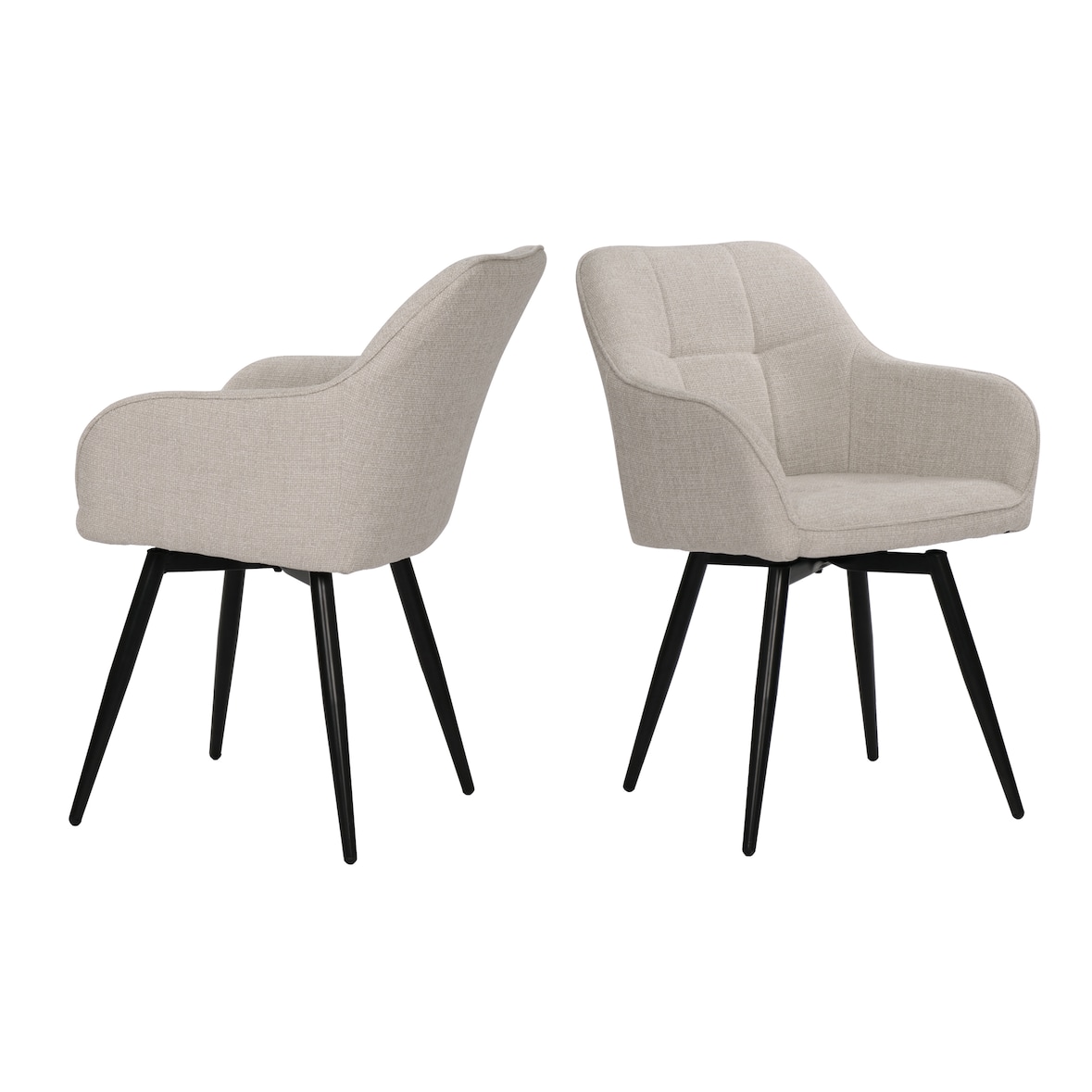 SIT Möbel 2er-Set Armlehnstuhl | Bezug Strukturstoff | Gestell Metall | B 55 x T 49 x H 82 cm | beige – schwarz