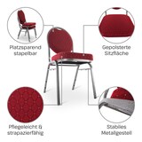 thumbnail of Stapelstuhl 10er-Set, Bankettstuhl stapelbar & gepolstert, Silber/Rot, robust, mit stabilem Stahlrahmen | Raburg Vienna