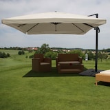 thumbnail of Gastronomie-Ampelschirm HWC-A96, Sonnenschirm, 3x4m (Ø5m) Polyester/Alu 26kg ~ Flap, creme-grau mit Ständer