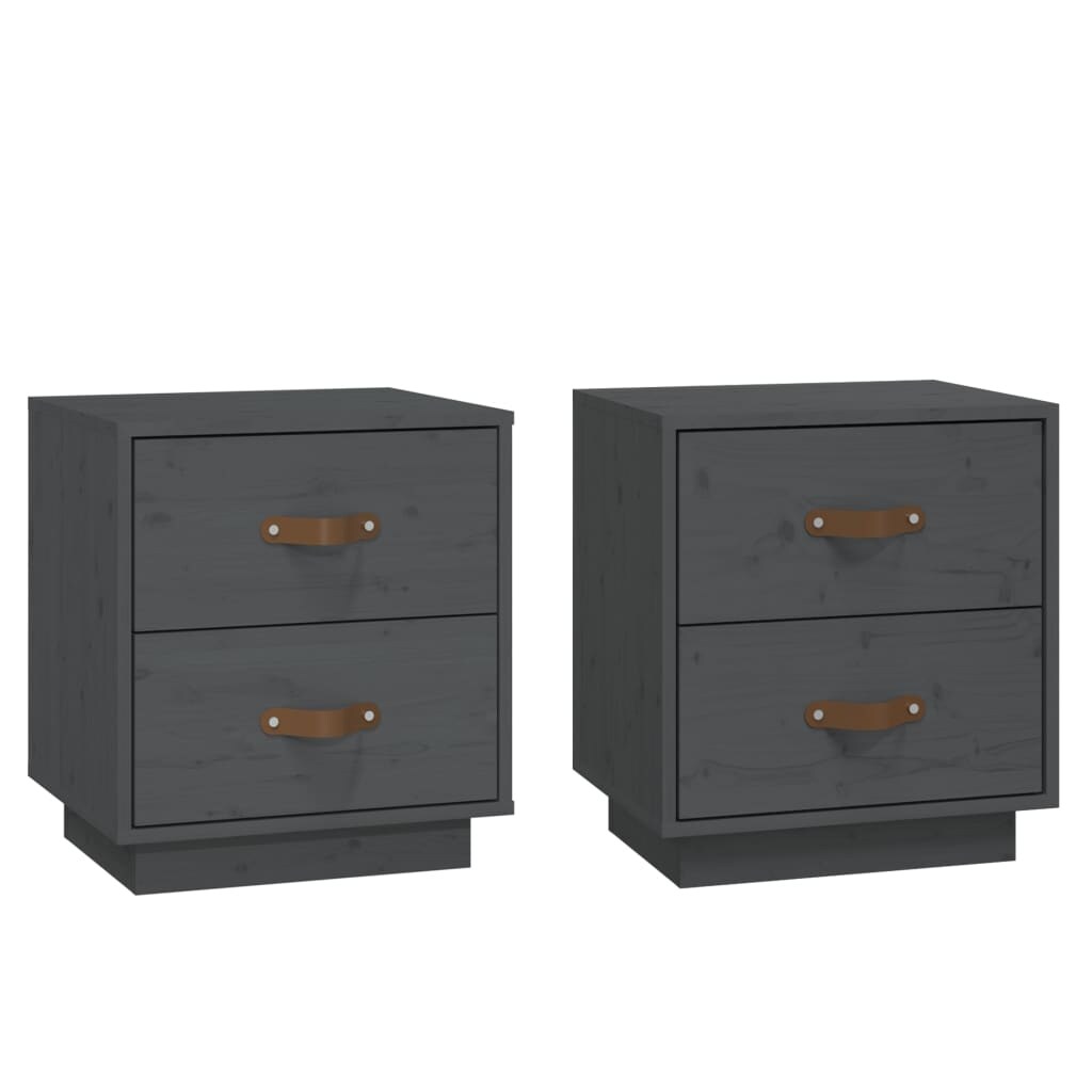 vidaXL Nachttische 2 Stk. Grau 40x34x45 cm Massivholz Kiefer
