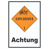 thumbnail of Schild Explosionsgefahr Achtung Explosives hochkant A4 Rückseite selbstklebend