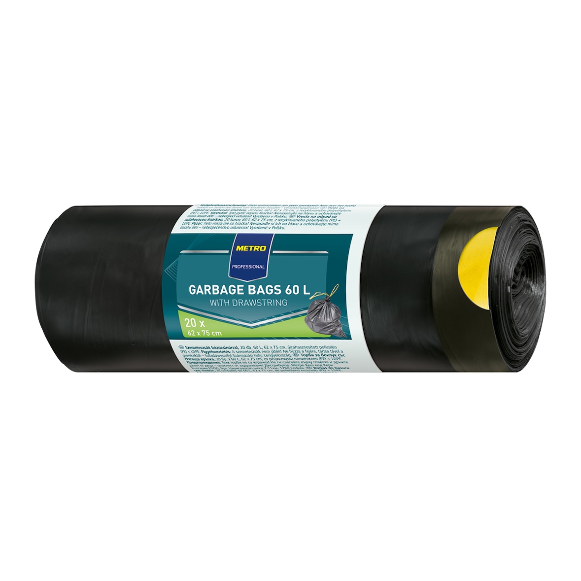 METRO PROFESSIONAL Afvalzakken, 62 x 75 cm, 60 L, met trekkoord, grijs, 4 x 20 stuks, 4 pakken