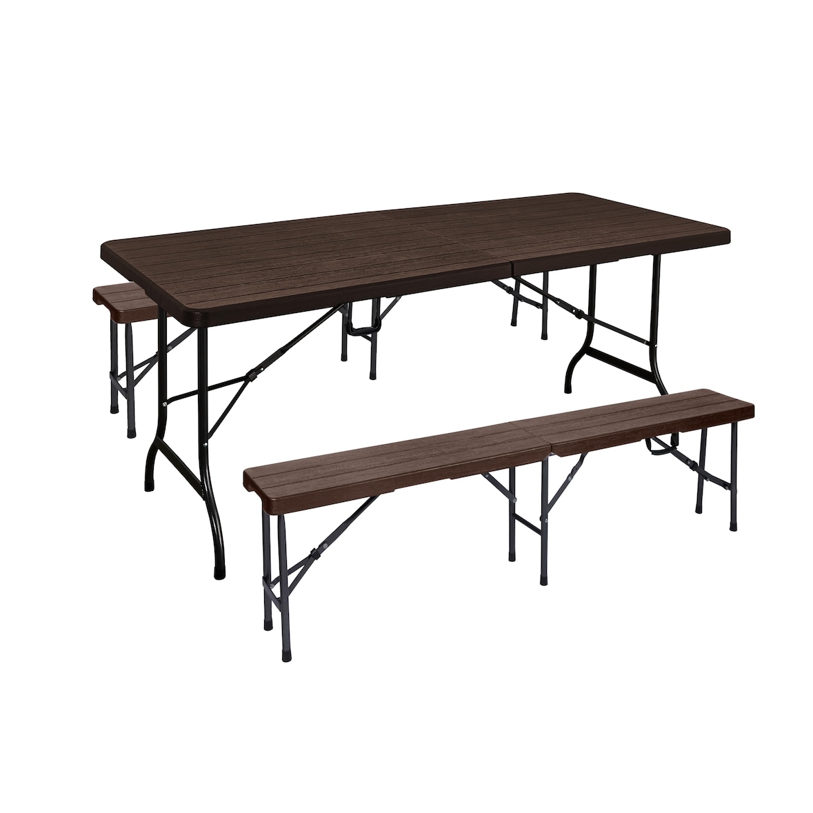 Bierzeltgarnitur RITA 3-teilig Tisch & 2x Bank Braun Kunststoff Buffettisch Gartengarnitur Klapptisch Klappbank Gartentisch