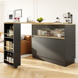 thumbnail of Drehbares Sideboard 120x45x103 cm mit 360 Grad Rotation, Glas Schiebetür, Ablagen und Schubladen, Schwarz, MDF, modern multifunktional
