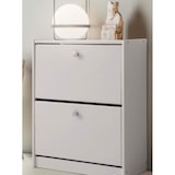 thumbnail of Sapateira 2 alçapões, pinho maciço, Moblit, série Denia, medidas: (77x63x27) cm (alt.-larguraxprofundidade), cor branca lavada.