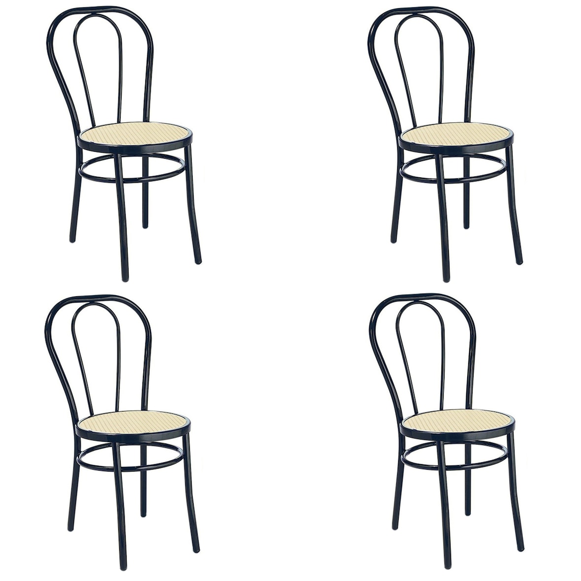 SEDIAOFFICE Set da 4 Sedie Modello Thonet in Metallo 88x48x42 cm Ideale Per Bar, Ristoranti, Sale e Bistrot ad Uso Interno e Esterno Nero Lucido