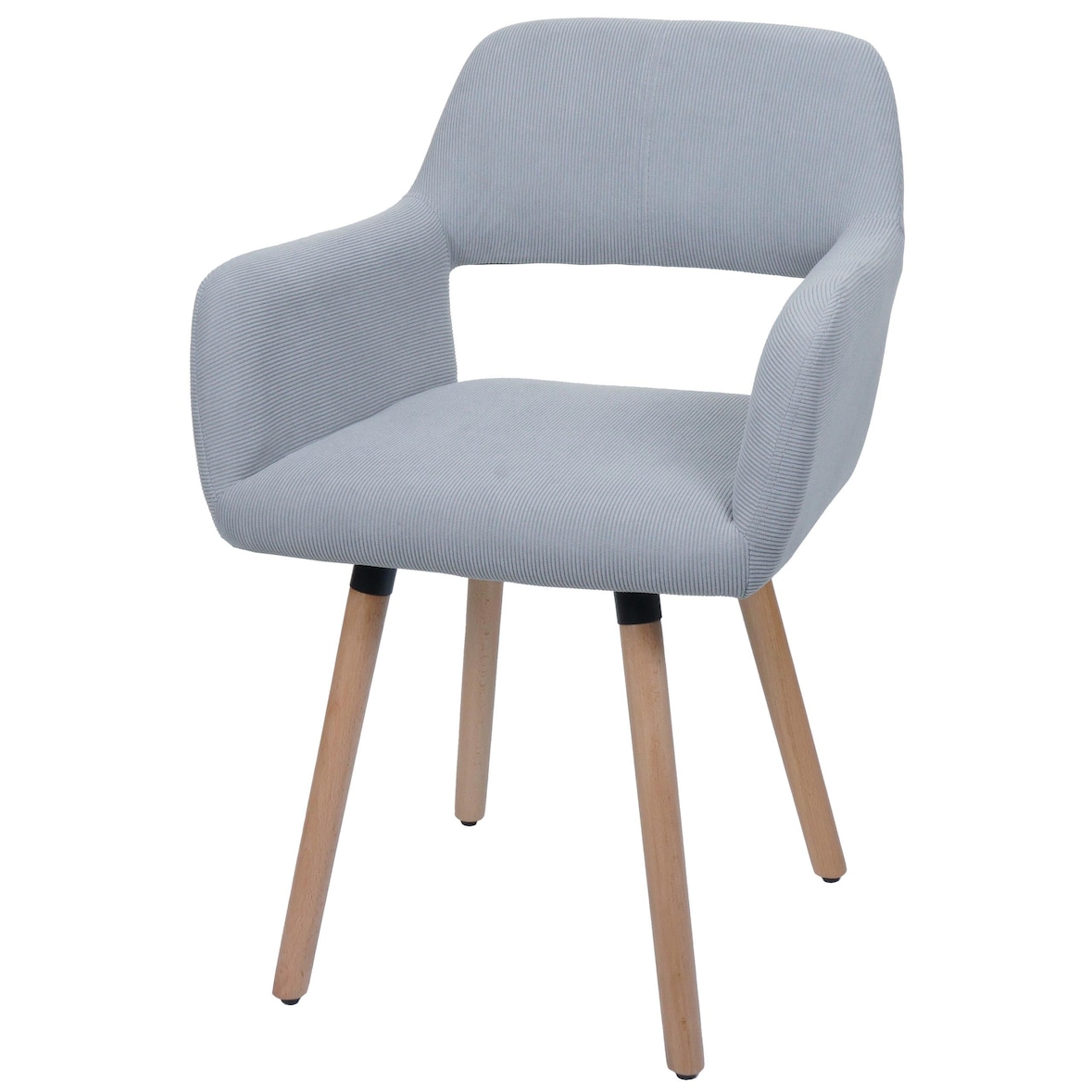 Décoshop26 - Chaise de salle à manger avec accoudoirs 80x56x53 cm en tissu velours côtelé gris clair pieds bois hêtre 04_0009834