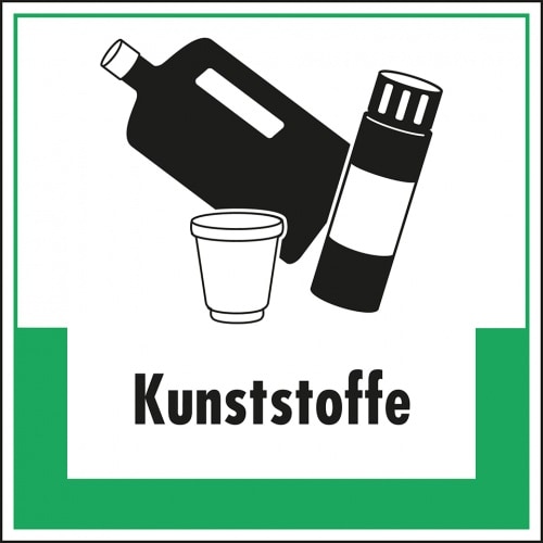 Schild I Abfallkennzeichen Kunststoffe, mit Symbol und Text, Kunststoff, 200x200mm